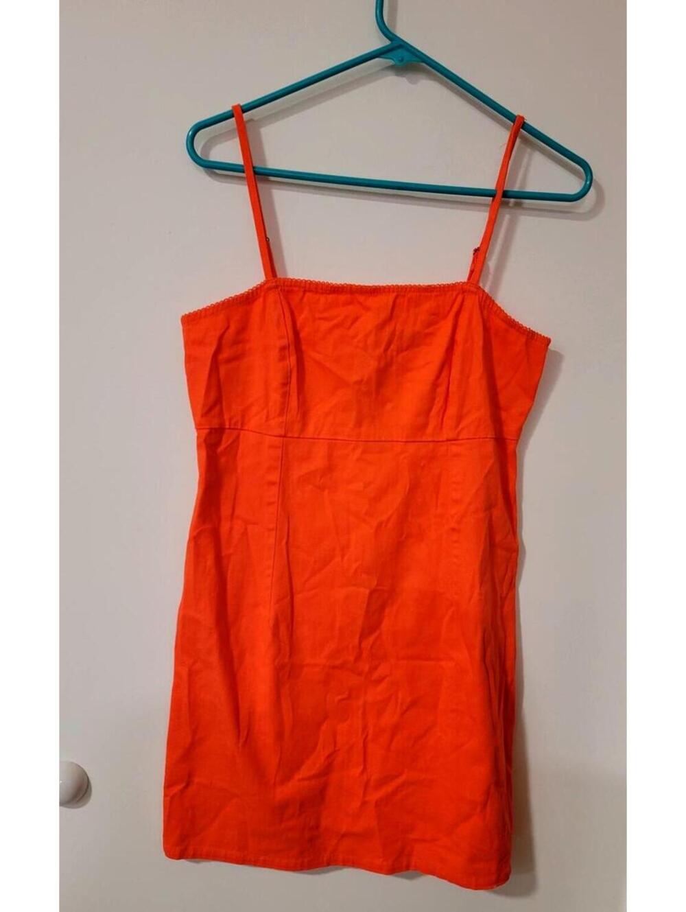 Orange Sleeveless Mini Dress with Back Zipper